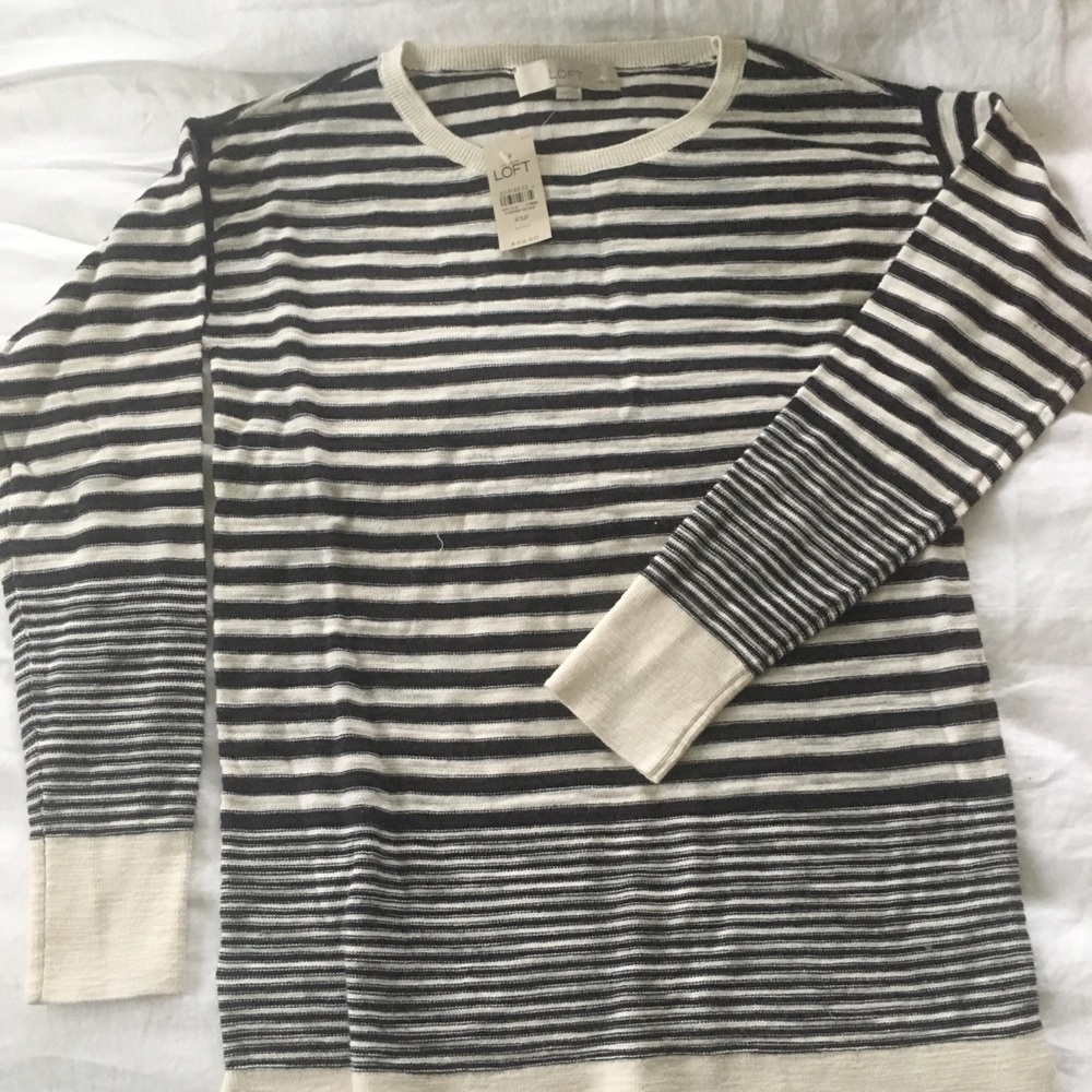LOFT cream and white striped sweater